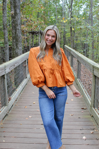 Emmie Eyelet Top - Caramel