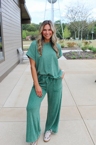 Zenana Washed Slub Set - Dark Green