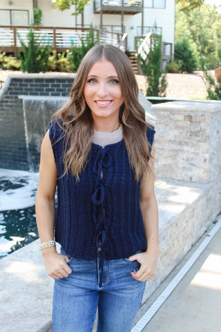 Amabel Tie Chunky Sweater Vest - Navy