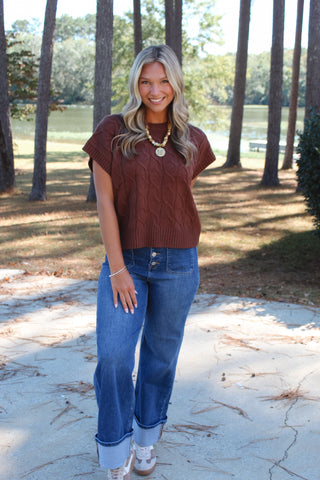 Cable Knit Sweater Vest - Chesnut