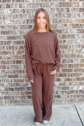 Zenana Slub Long Sleeve Set - Brown