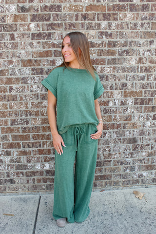 Zenana Washed Slub Set - Dark Green