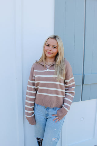 Piper Stripped Sweater - Dark Taupe