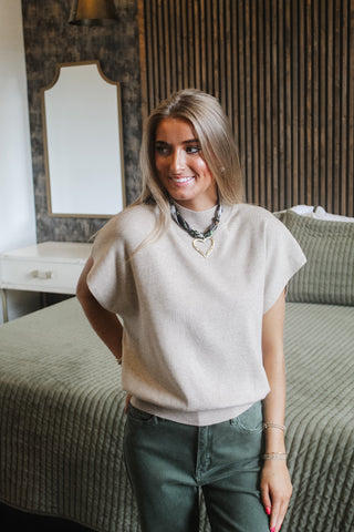 Mia Mock Neck Top - Oatmeal