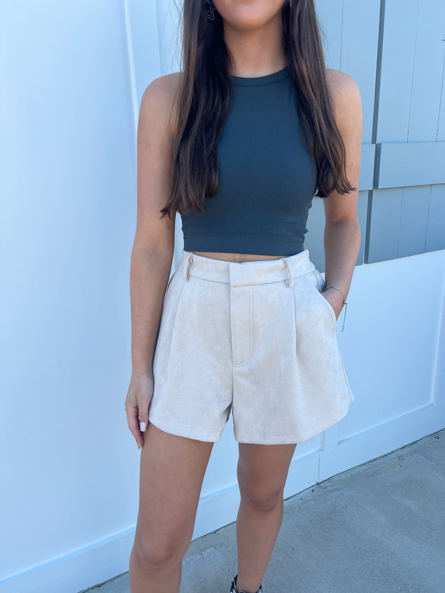 Suede Shorts-Cream