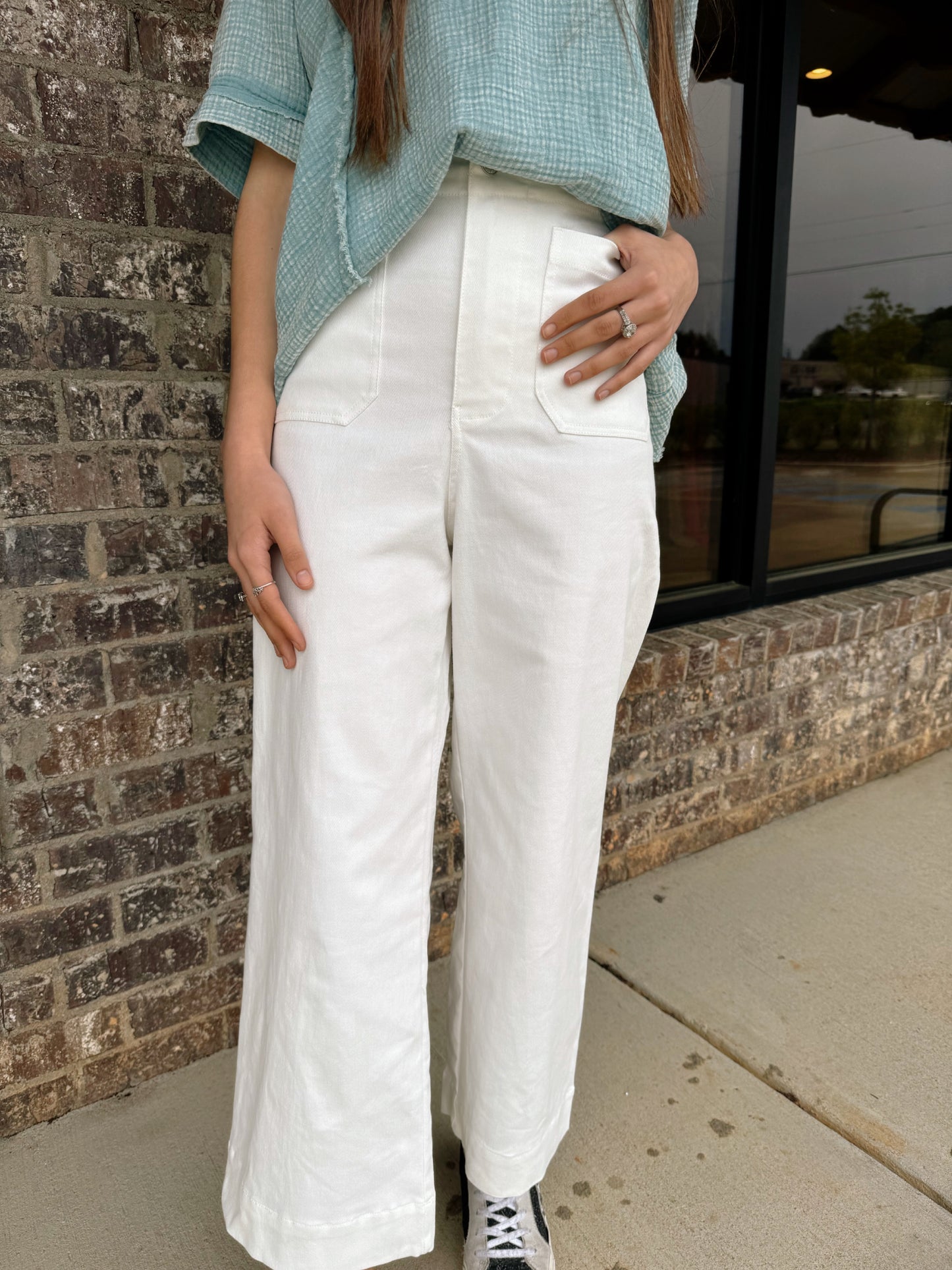 White Soft Washed Wide Leg Pants