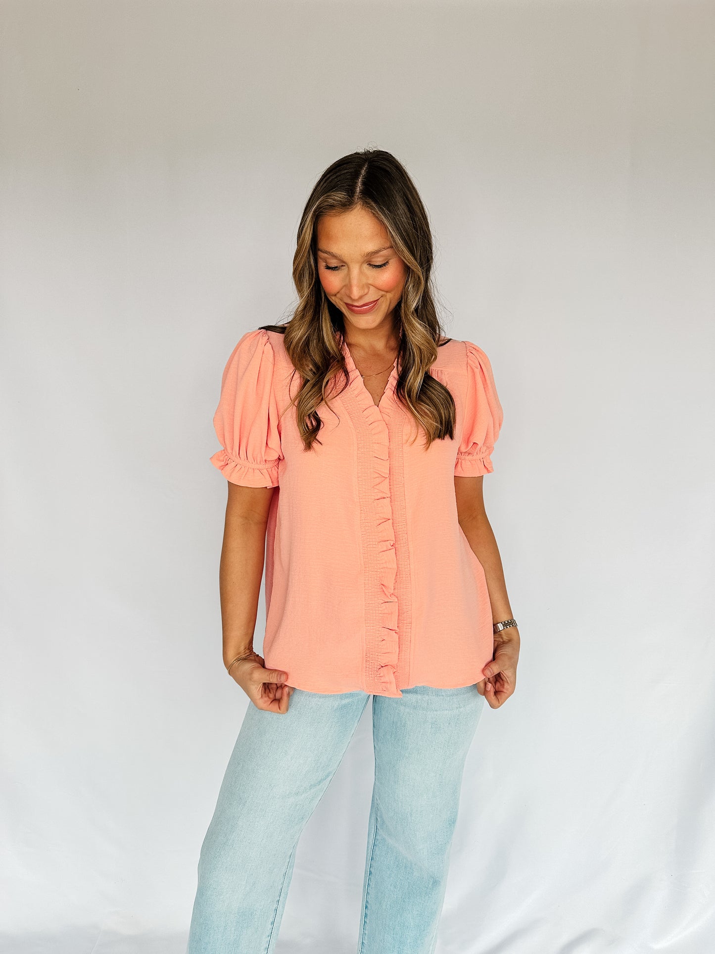 Sandy Short Sleeve Ruffle Blouse