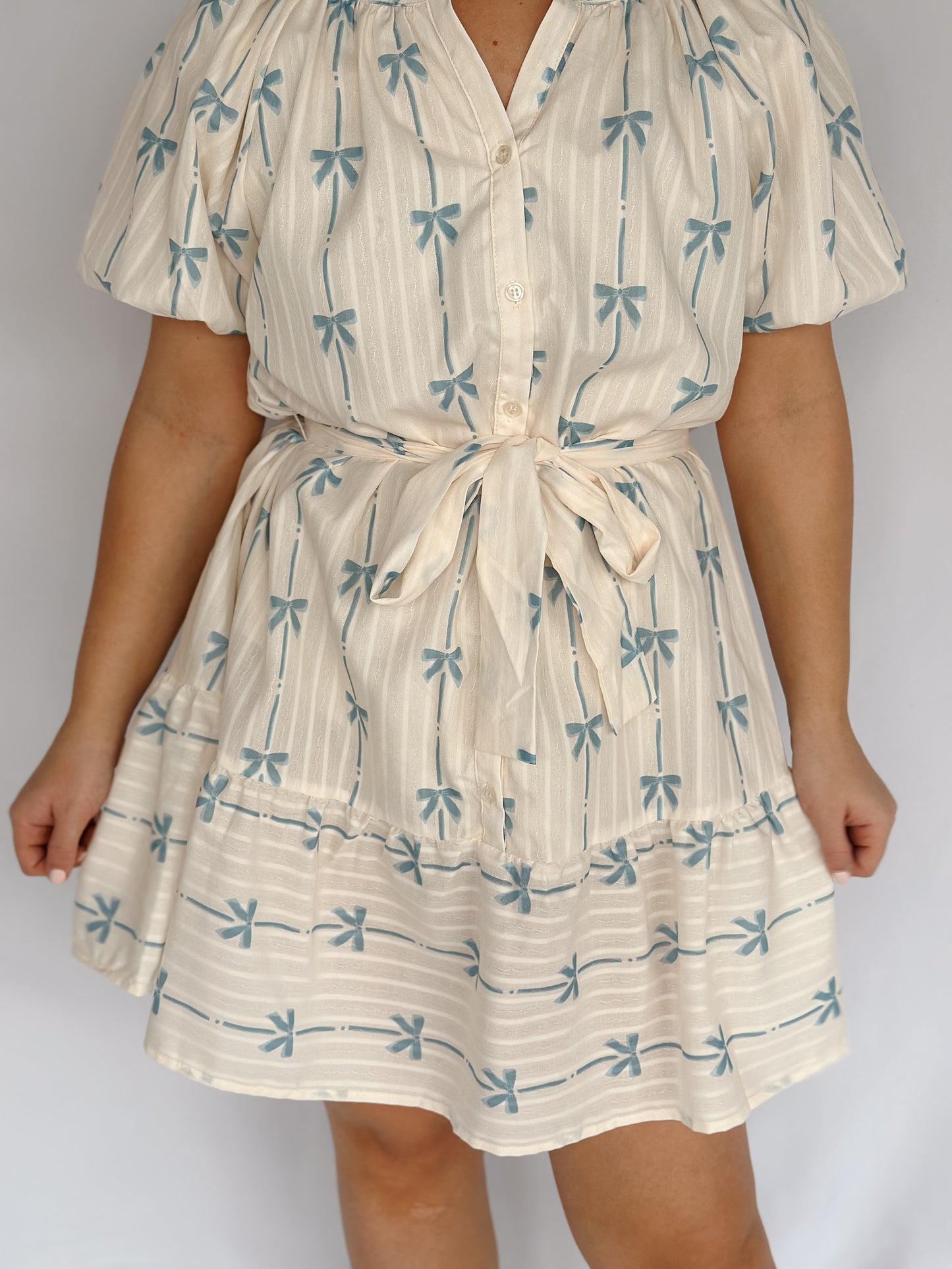 Tara Bow Button Down Dress - Blue