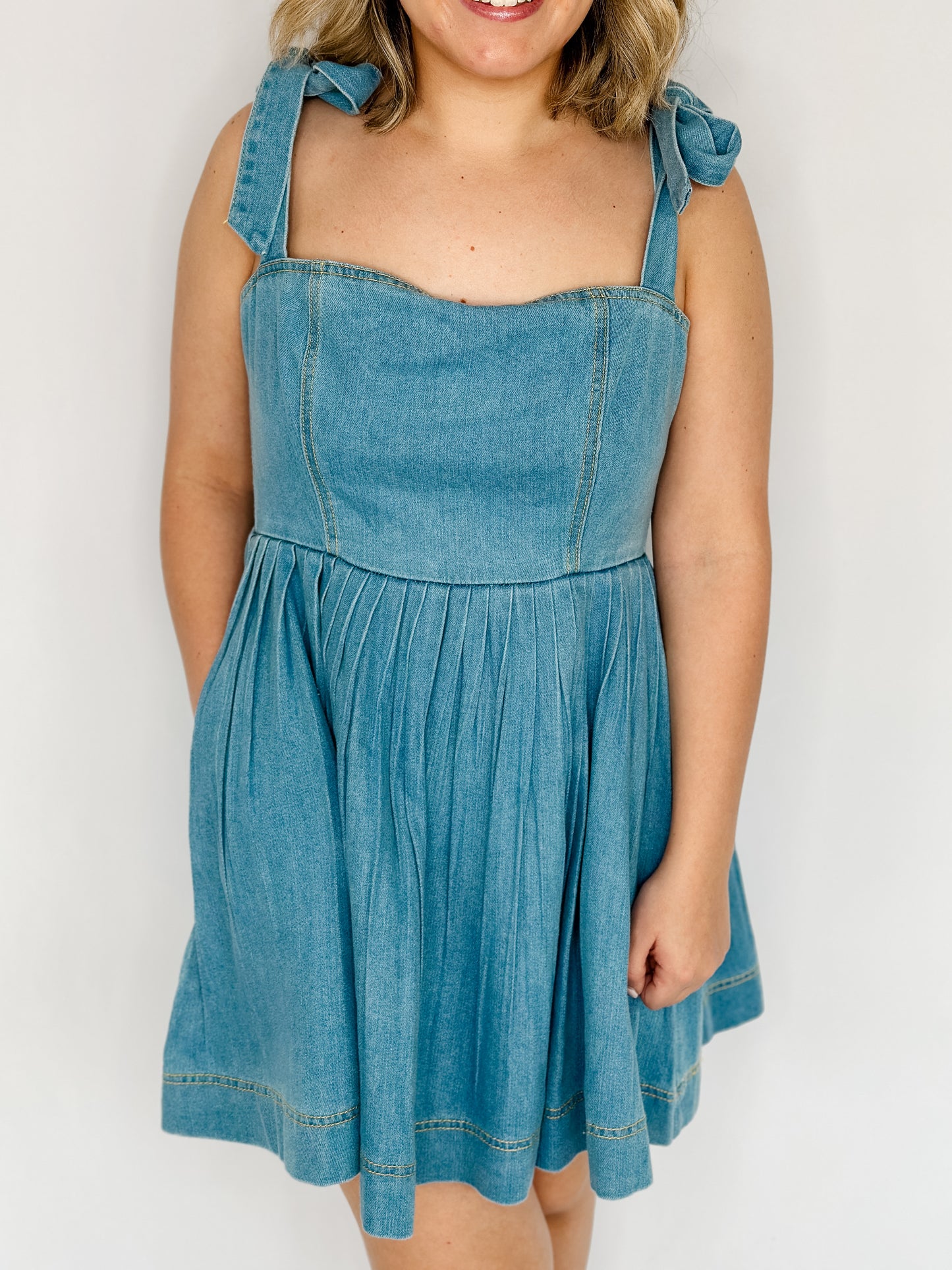 Bow Tie Back Denim Dress