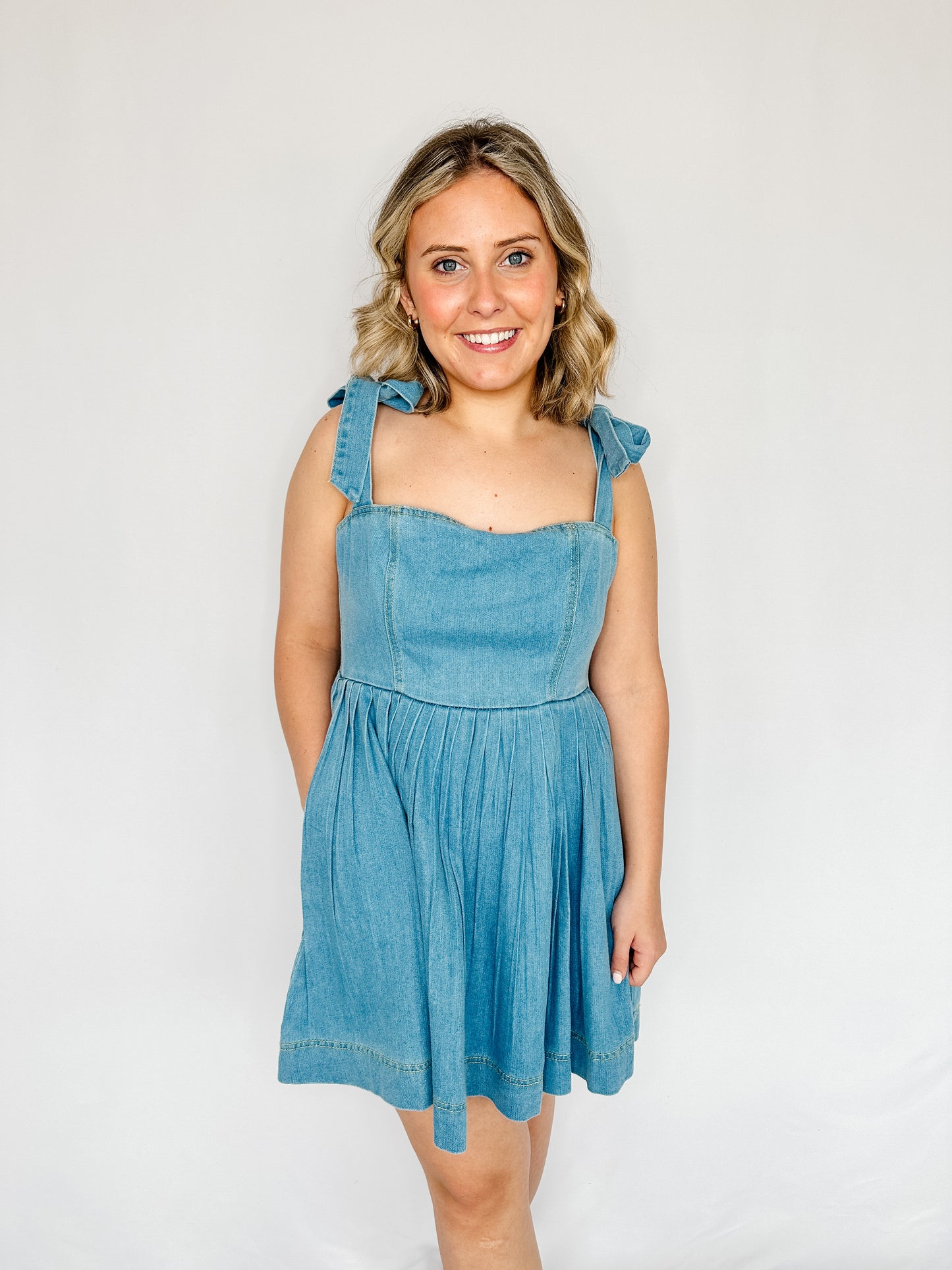 Bow Tie Back Denim Dress