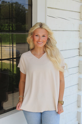 Amy Raw Edge Hem Blouse - Oatmeal