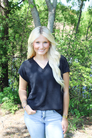 Amy Raw Edge Hem Blouse - Black