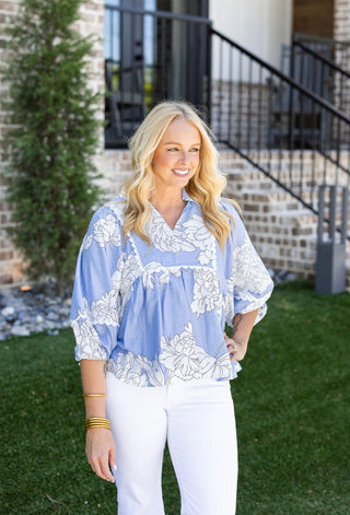 Candace Floral Top - Blue