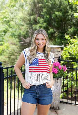 American Flag Sleveless Top - White