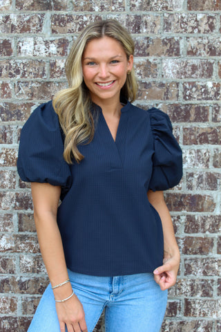 Kenz Puff Sleeve Top - Navy