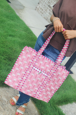 Quilted Tote Bag - Pink Flower