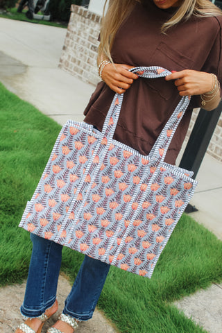 Quilted Tote Bag - Blue Floral
