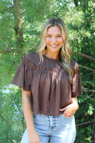 Tasha Cropped Blouse - Espresso