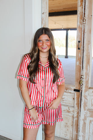 Stripped Christmas PJ Set - Red