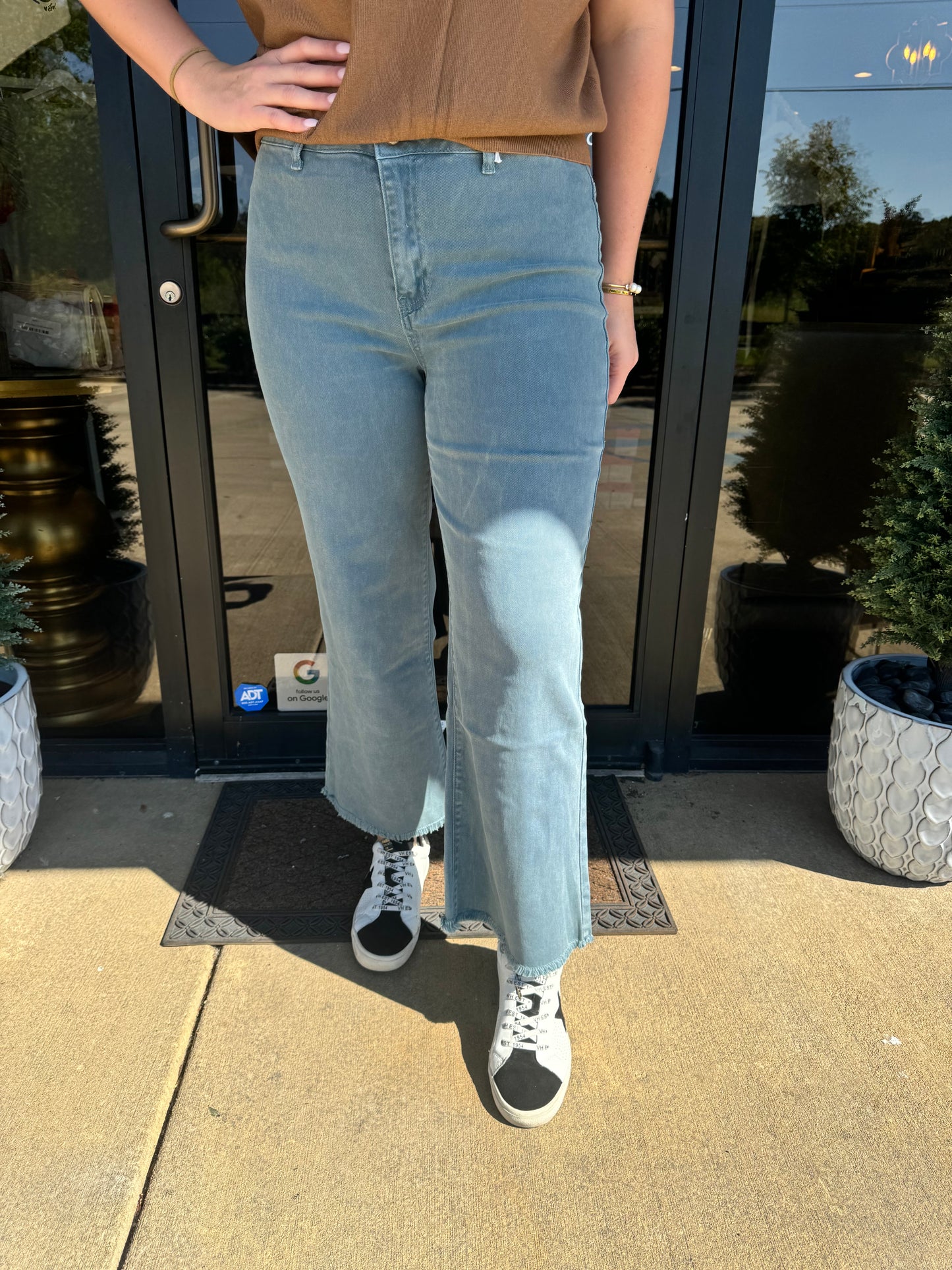 Acid Washed Frayed Wide Pants-Teal