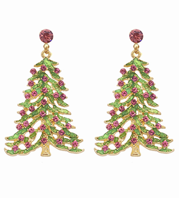 Christmas Tree Metal w/Crystal Drop Earrings