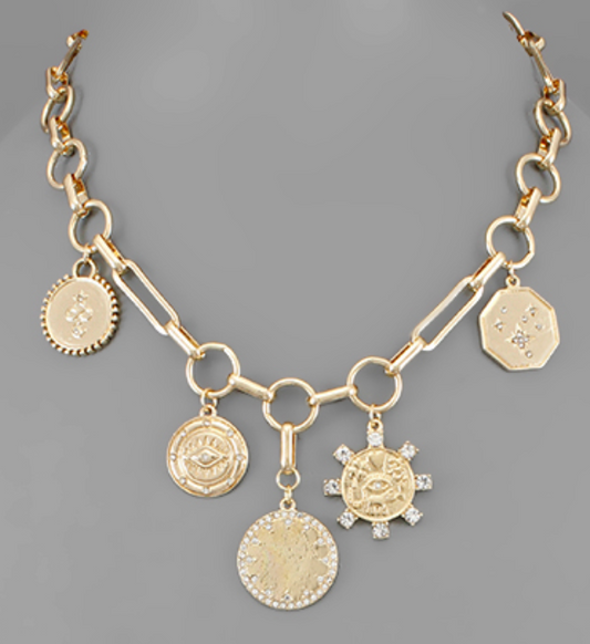 Multi Coin Charm Necklace