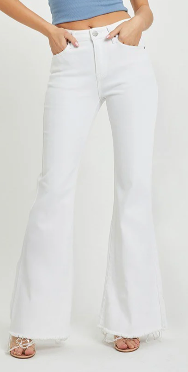 Mid Rise White Flare Pants