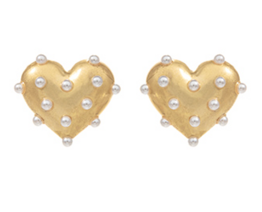 Pearl Metal Heart Earrings