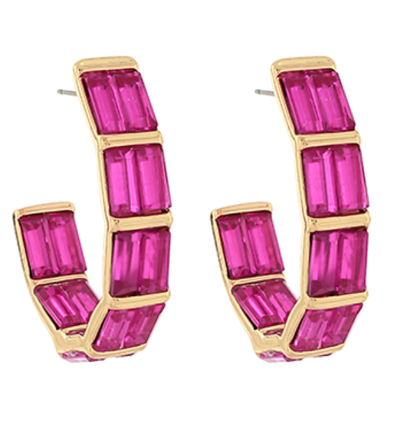 Baguette Glass & Metal Pink Hoops