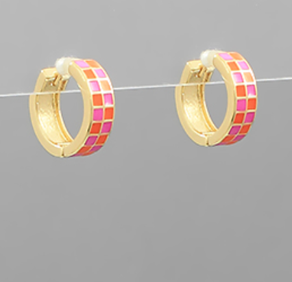 Checkered Huggie Hoops