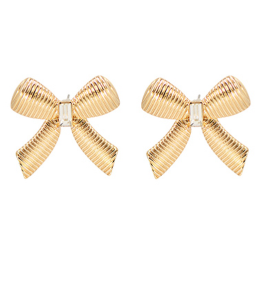 Textured Bow Baguette Earrings