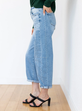 Risen High Rise Barrel Jeans - Medium Wash