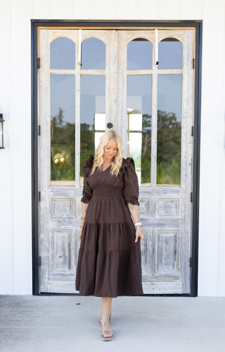 Bowie Puff Sleeve Dress - Brown