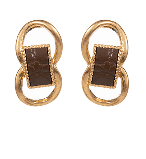 Embossed Leather & Link Chain Earrings