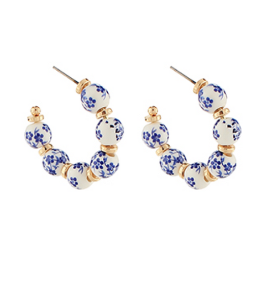 Printed Flower Ceramic Ball Hoops