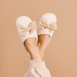 Fuzzy Slippers Betty Bow Maple Gingham