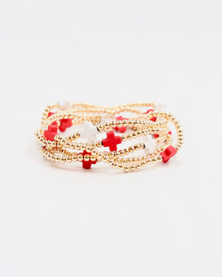 Brittany Cross Bracelet Set Red White