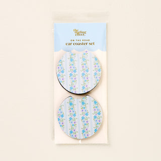 Floral Car Coaster Set - Blue