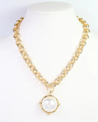 Lexington Link Pearl Charm Necklace - Gold