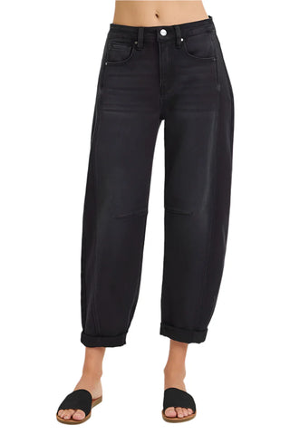 Risen High Rise Boyfriend Barrel Jeans - Black