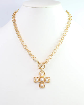Palazzo Pearl and Gold Cross Necklace