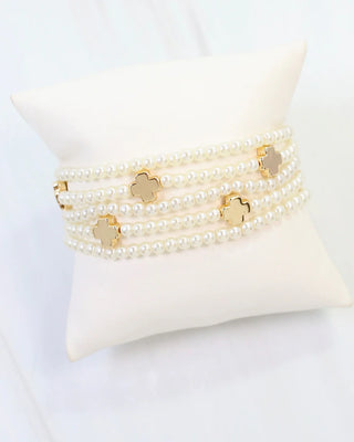 Pauline Pearl and Cross Stretch Bracelet Set - Pearl