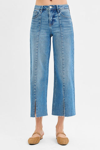 Risen Wide Leg-Front Slit Jeans