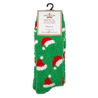 Women's Santa Hat Snuggle Socks - Green/Red