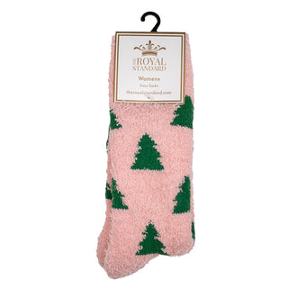 Womens Christmas Tree Snuggle Socks - Pink/Green